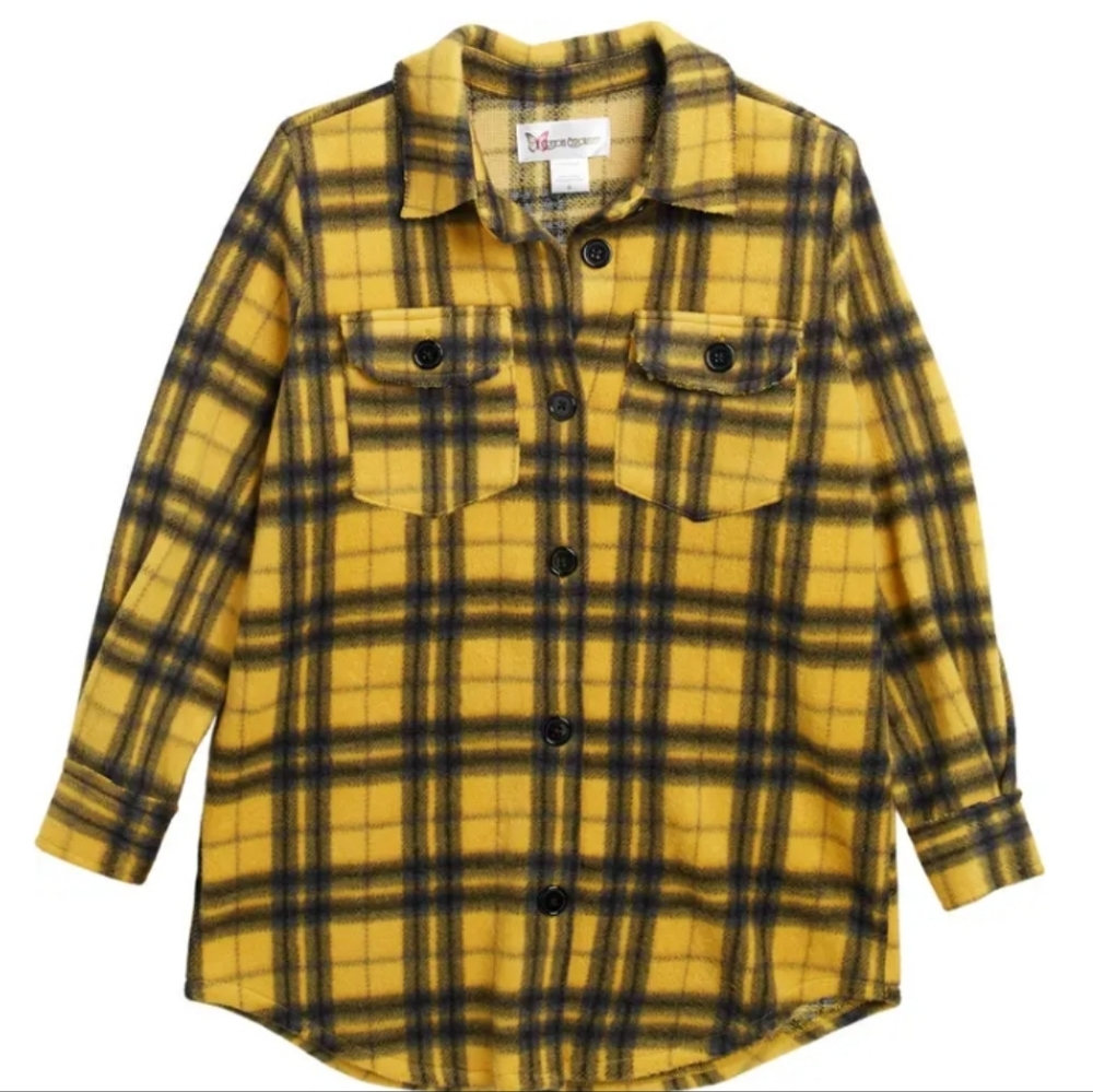Cotton Emporium Button Front Plaid Shirt Jacket, Medium, Gold & Black
